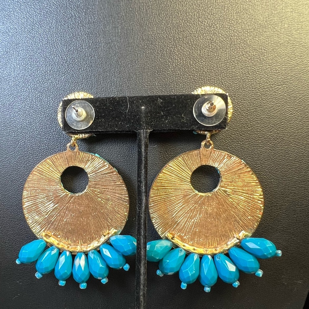 Turquoise Beaded Statement Earrings - image 4